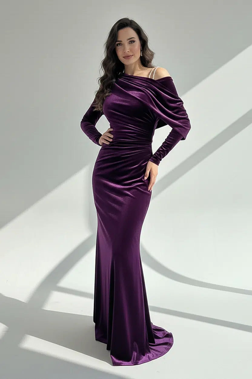 One Shoulder Draped Velvet Dress