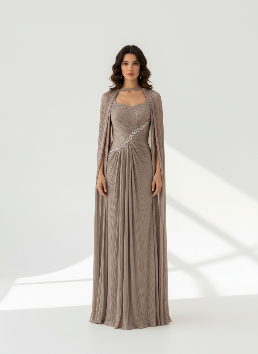 Crystal Detail Plisse Organza Dress