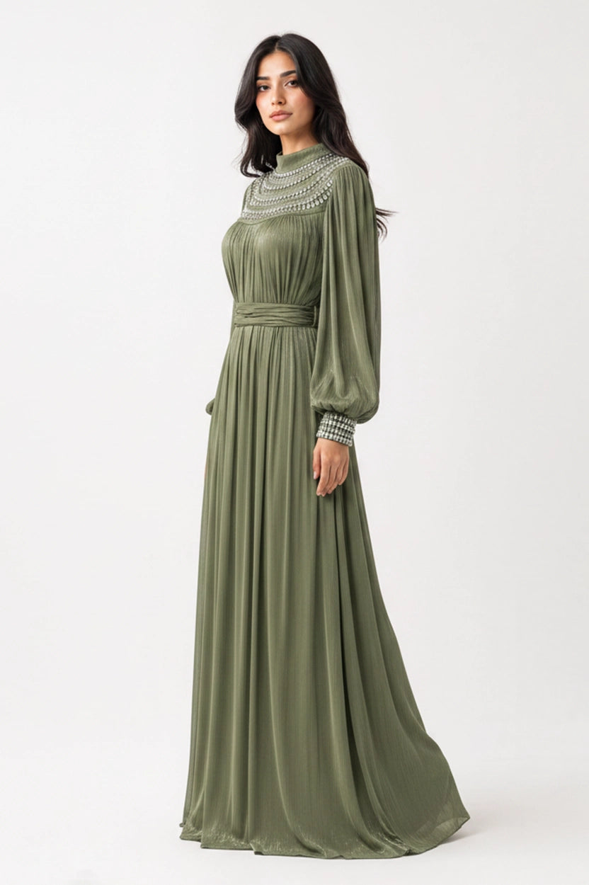 Embellished Round Neck Organza Jalabiya