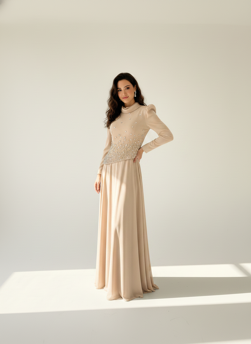 Beaded Top Chiffon Skirt Set