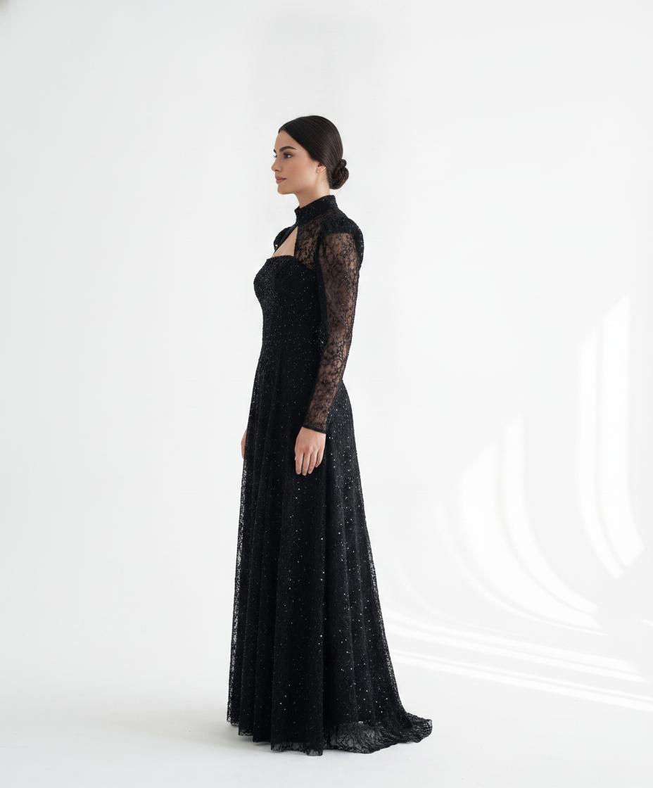 High Neck Bridal Skirt Sequin Dress