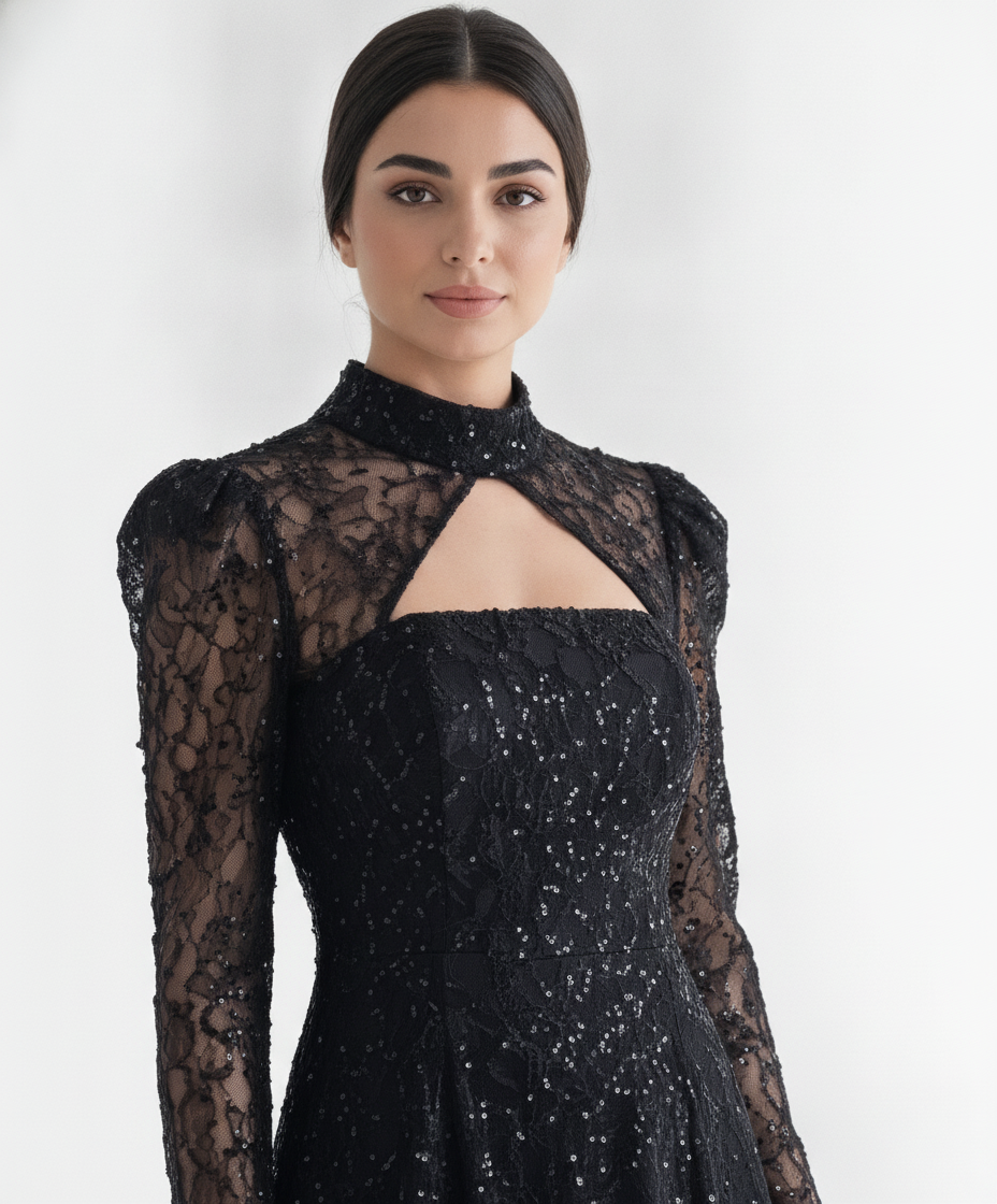 High Neck Bridal Skirt Sequin Dress