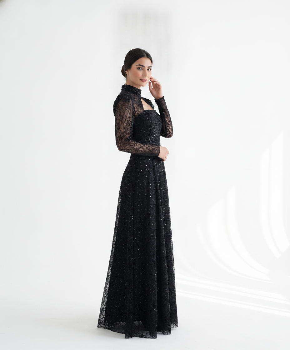 High Neck Bridal Skirt Sequin Dress