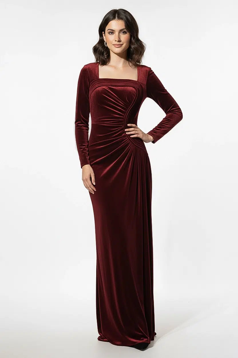 Wavy Bust Square Neck Velvet Dress