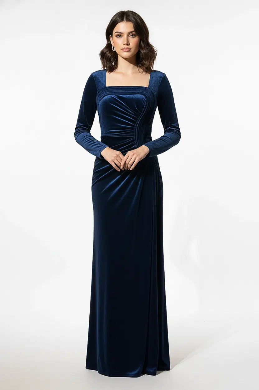 Wavy Bust Square Neck Velvet Dress