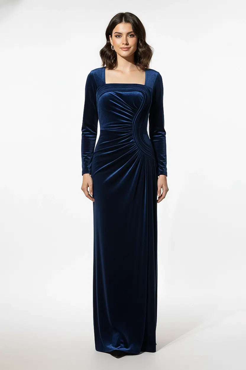 Wavy Bust Square Neck Velvet Dress