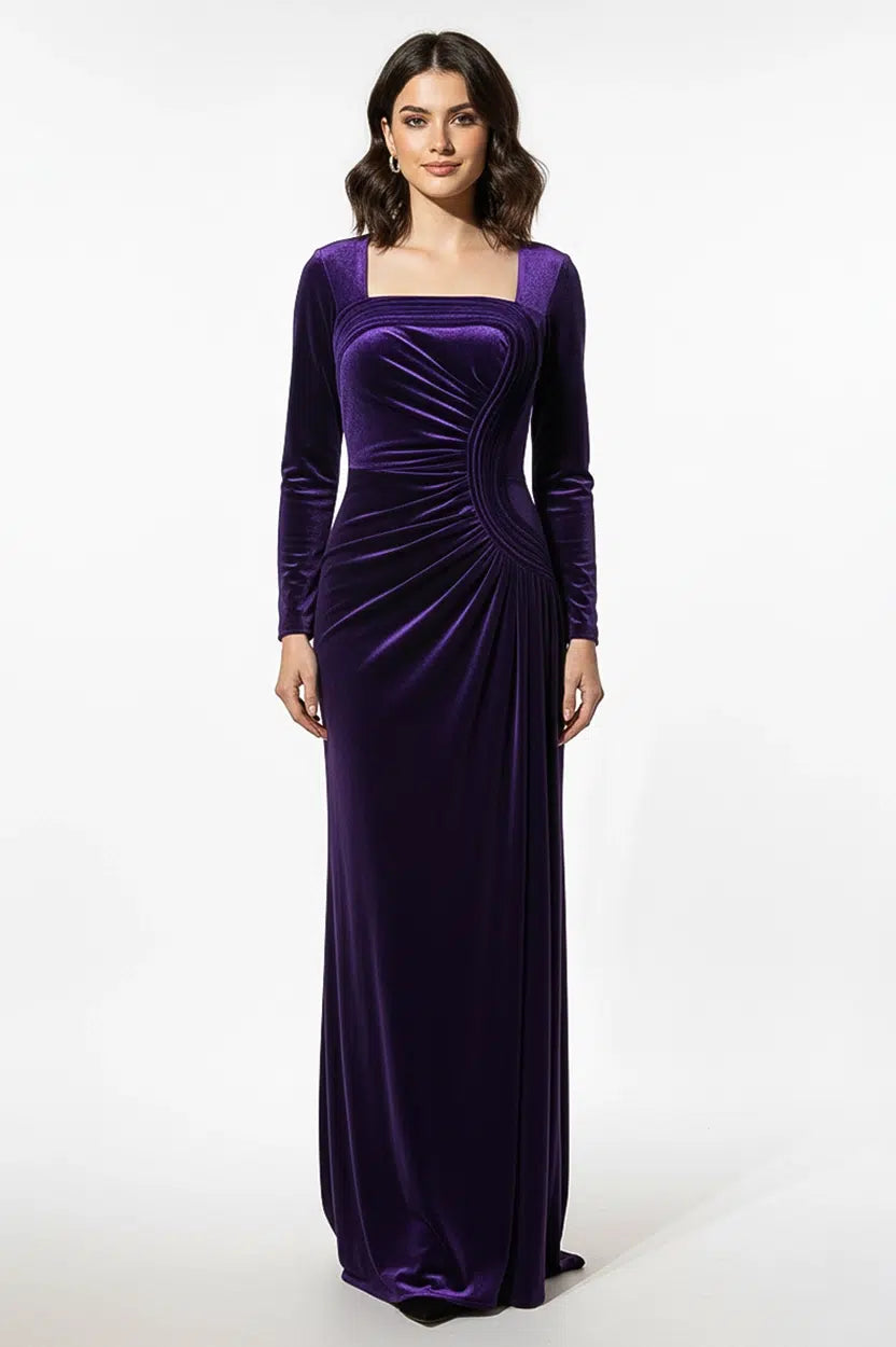 Wavy Bust Square Neck Velvet Dress