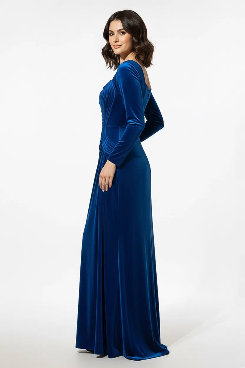 Wavy Bust Square Neck Velvet Dress