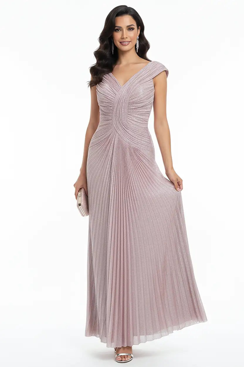 Wavy Shoulder Plisse Foiled Dress