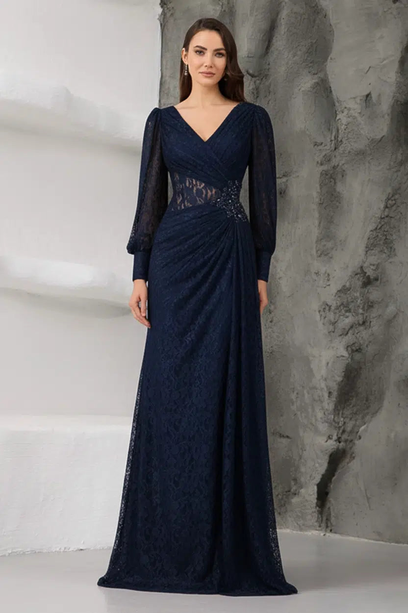 Wrap Neck Beaded Dantel Dress