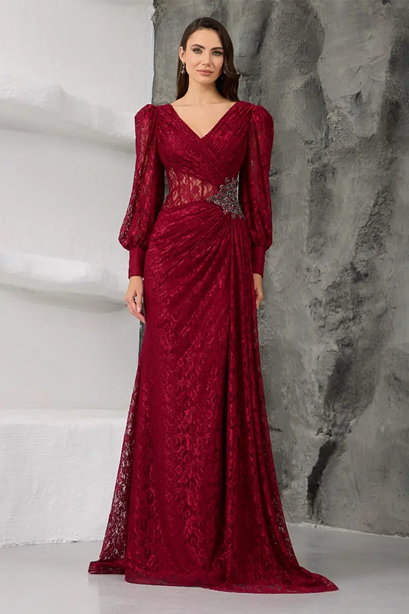 Wrap Neck Beaded Dantel Dress