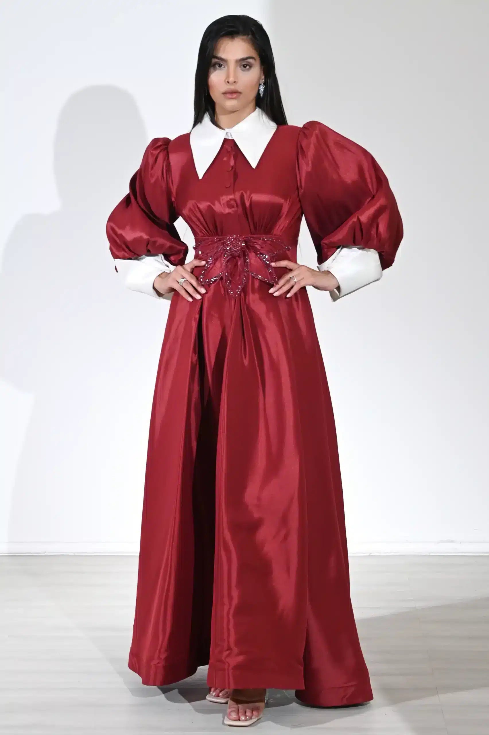 2 Tone Blazer Neck Taffeta Dress