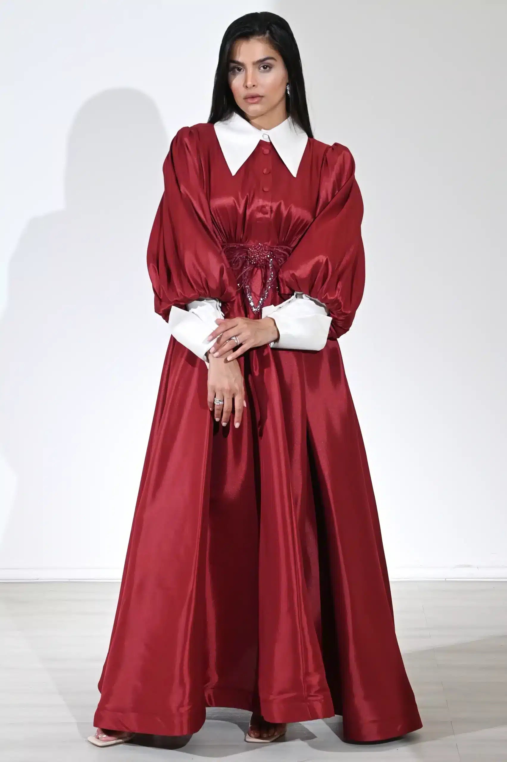 2 Tone Blazer Neck Taffeta Dress