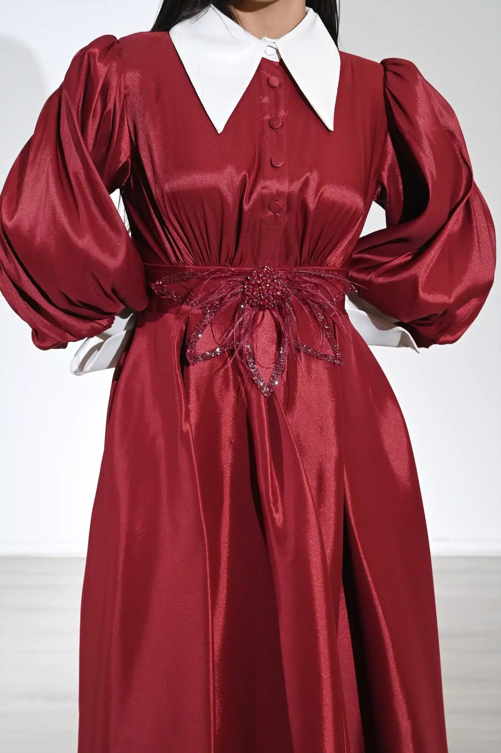 2 Tone Blazer Neck Taffeta Dress