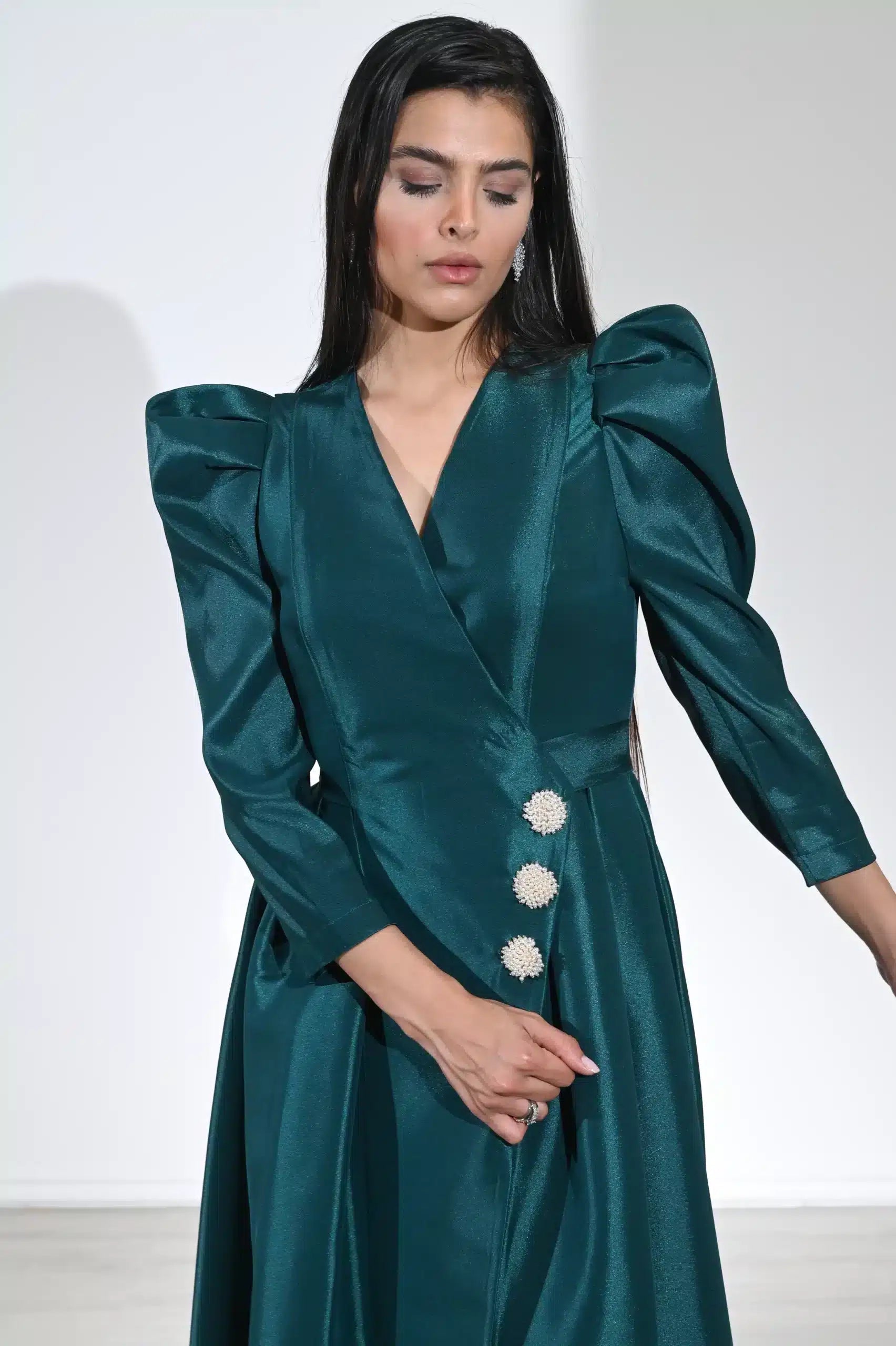 Wrap Self-Tie Taffeta Dress