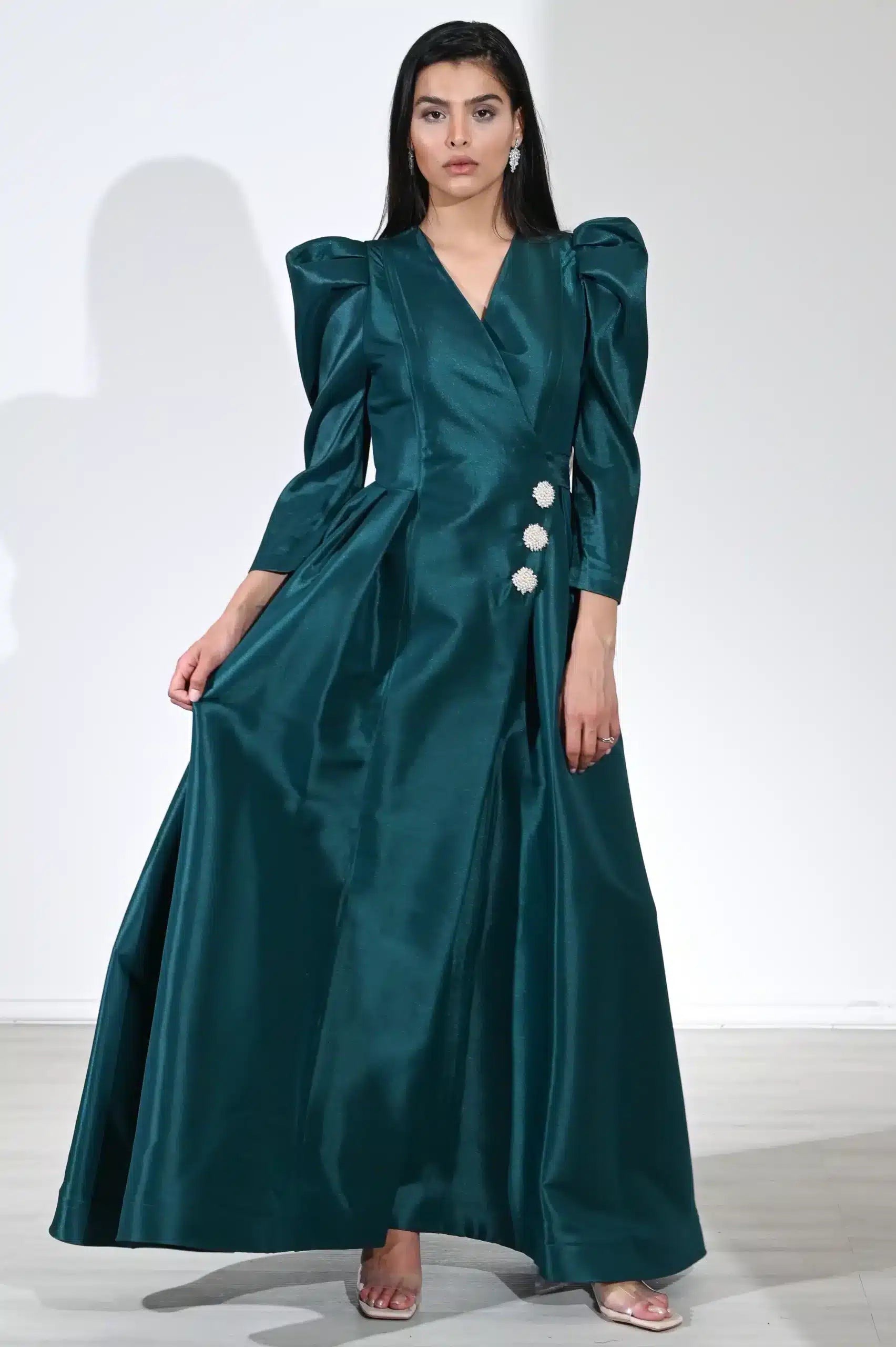 Wrap Self-Tie Taffeta Dress