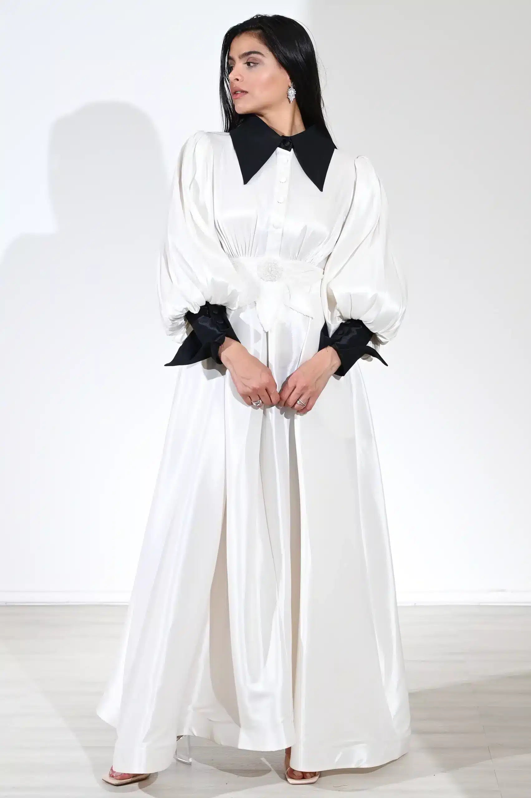 2 Tone Blazer Neck Taffeta Dress