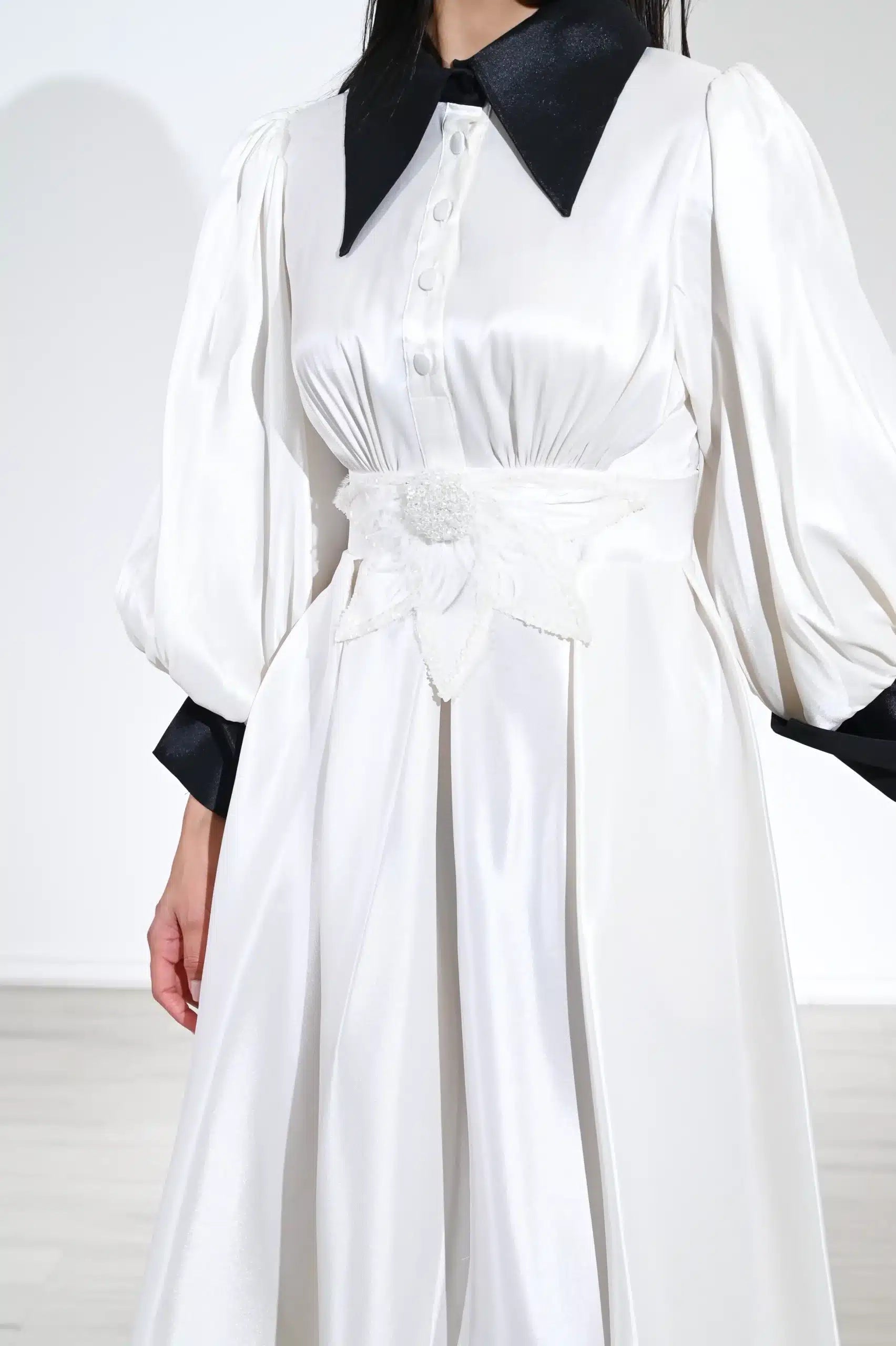 2 Tone Blazer Neck Taffeta Dress