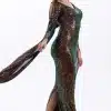 Sequin Flute Sleeves Dress