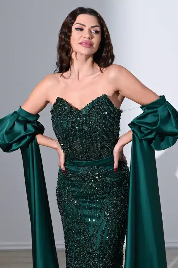 sequin strapless flare sleeves satin dress ED0782 / 995 AED