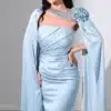 one shoulder flower detail pleated bust satin dress ED0803 / 685 AED