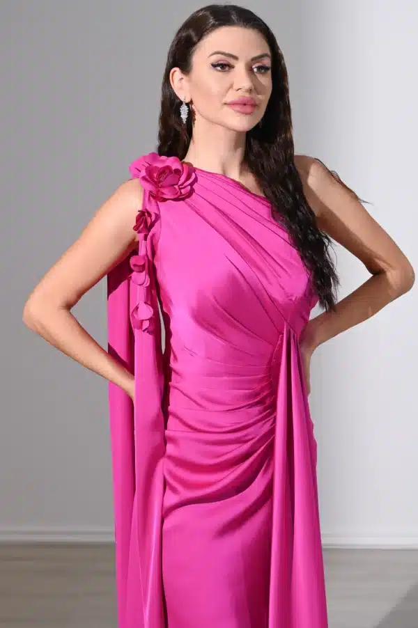 one shoulder flower detail satin dress ED0801 / 680 AED