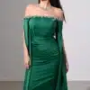 flute sleeves off shoulder satin dress ED0800 / 625 AED