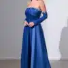 pleated bust free sleeves satin dress ED 0799 / 595 AED