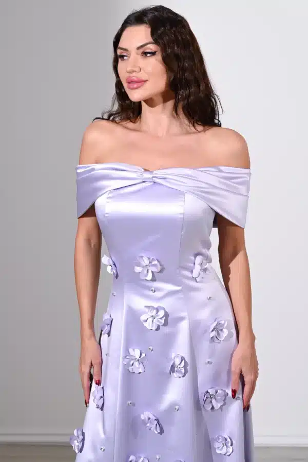 ribbon bust flowers details satin dress ED0804 / 685
