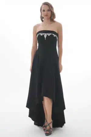 Embellished Bust High Low Crepe Dress