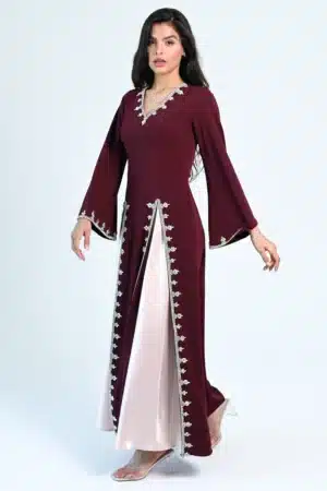 V-Neck 2 Tone Slits Crepe Dress